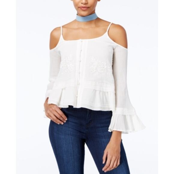 Jessica‎ Simpson Juniors Embroidered Cold Shoulder Crop Top White Size M - Picture 1 of 5